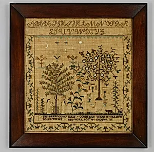 Embroidered sampler by Sally Cornelius