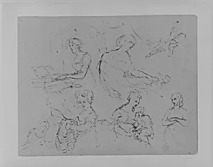 Five Half-Length Female Figures, One at a Spinet (from Sketchbook) by Thomas Sully