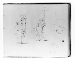 Four Figure Studies: Profile of a Rotund Man; Man Leaning on Lamp Post; Profile of a Man (from Sketchbook)