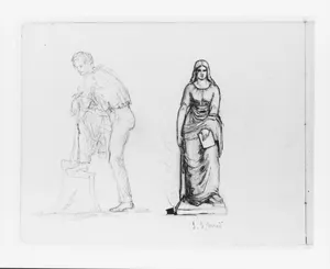 Full-length Sketch of a Male Figure; Study of a Sculpture of a Female Figure (Possibly by L. G. Mead?) (from Sketchbook)