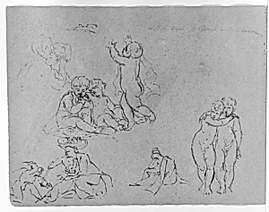Groups of Putti; a Girl and Dog; Massacre of Innocents [?] (from Sketchbook) by Thomas Sully