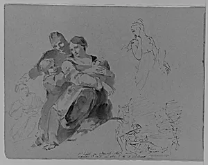 Holy Family et al. [?]; Turning Female Figure, Half Length; Woman Seated at Window (from Sketchbook) by Thomas Sully