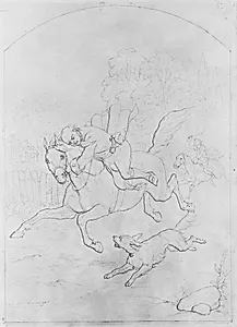 Illustration to William Cowper's Poem "The Diverting History of John Gilpin": John Gilpin on His Horse Stampeding Back to London by John Whetten Ehninger