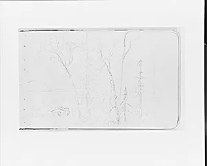 Landscape with Bay, Trees, and Mountains [Red Rock?] (from Sketchbook) by Albert Bierstadt