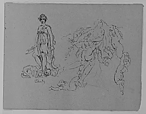 Liberty Figure; Fleeing Nude Female Figure with Putti (from Sketchbook) by Thomas Sully