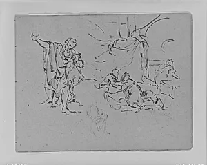 Man Gesturing, Composition Study, Woman Petting Dog (from Sketchbook) by Thomas Sully