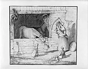 Mother and Children in a Stable (from Hosack Album) by David Hosack