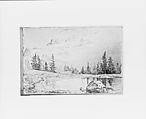 Mountain Landscape with Lake in Foreground [Mount Tacoma?] (from Sketchbook X) by William Trost Richards