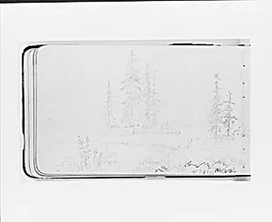 Mountain Landscape with River (Stave?), Trees, and Island (from Sketchbook) by Albert Bierstadt