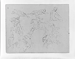 Nine Figure Sketches, Including Three Galloping Equestrains (from Sketchbook) by Thomas Sully