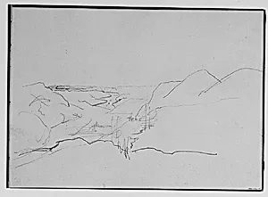 Outline of a Mountain and River View (from Sketchbook) by Thomas Hewes Hinckley