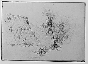River [Delaware?] Bank Scene with Cliff (from Sketchbook) by Thomas Hewes Hinckley