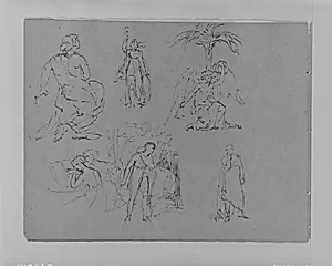 Six Figure Studies, Including an Angel Seated Beneath Palm Tree (from Sketchbook) by Thomas Sully