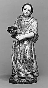 Standing woman with a bowl on a plate from a nativity by Unknown Artist