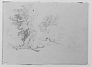 Stream Bank with Trees, Dinghy (from Sketchbook) by Thomas Hewes Hinckley