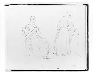 Two Studies: Woman Sewing; Woman at a Desk (from Sketchbook)