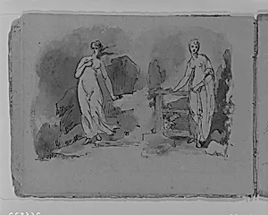 Two Woman in Classical Dress, Outdoors (from Sketchbook) by Thomas Sully