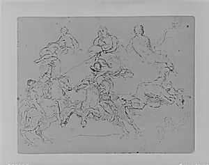 Various Figure Sketches, Including Two Battling Equestrains, Two Wrestlers (from Sketchbook) by Thomas Sully