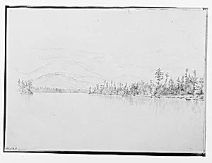 View Across A Lake or River to Mountains (from Sketchbook) by Thomas Hewes Hinckley