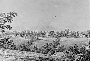 View of David Hosack Estate, Hyde Park, New York, from the East (from Hosack Album) by Thomas Kelah Wharton