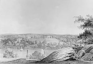 View of the David Hosack Estate at Hyde Park, New York, from Western Bank of the Hudson River (from Hosack Album) by Thomas Kelah Wharton