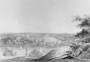 View of the David Hosack Estate at Hyde Park, New York, from Western Bank of the Hudson River (from Hosack Album)
