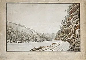 View on the New Turnpike Road, on the Margin of the Juniata, with a Distant View of the Warrior Mountain by Benjamin Henry Latrobe