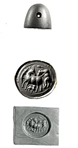 Conoid stamp seal: lions (?) attacking cow suckling calf