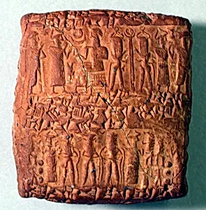 Cuneiform tablet case impressed with three cylinder seals, for cuneiform tablet 66.246.18a: quittance for a loan in copper