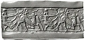 Cylinder seal with hunting scene