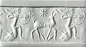 Cylinder seal with hunting scene