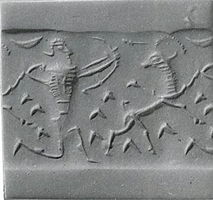 Cylinder seal with hunting scene