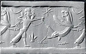 Cylinder seal with mythological contest scene