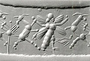 Cylinder seal with three-figure contest scene