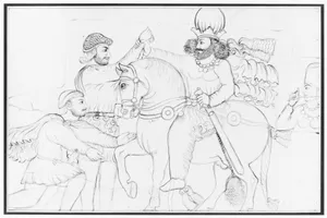 Drawing of Sasanian rock relief: Shapur I (r. A.D. 241-272) and Roman emperor Valerian at Naqsh-i Rustam, southern Iran