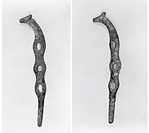 Horse bit cheekpieces in form of a horse's head