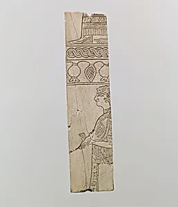 Incised furniture plaque with two figures in two registers