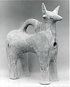 Vessel in form of horned quadruped