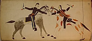 Maffet Ledger: Mounted Soldier and Indian Shaking Hands
