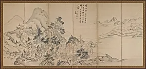 池大雅筆 蘭亭曲水図屏風 秋社図屏風|Orchid Pavilion Gathering