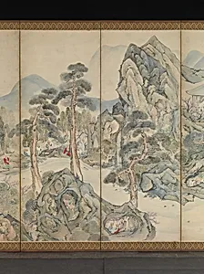 池大雅筆 蘭亭曲水図屏風 秋社図屏風|Orchid Pavilion Gathering