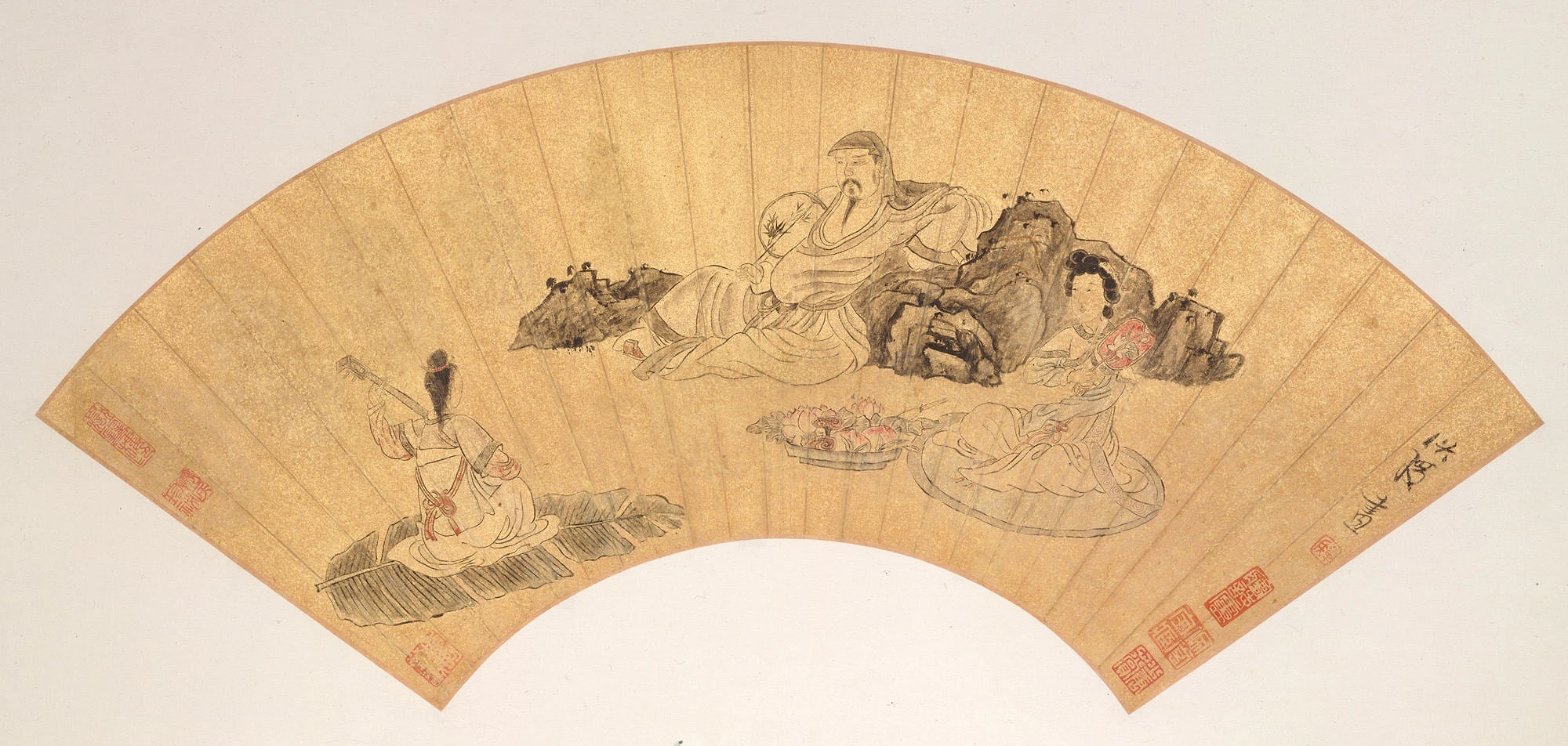 明陳洪綬山水花鳥人物圖扇冊|Landscapes and Flowers - Chen Hongshou