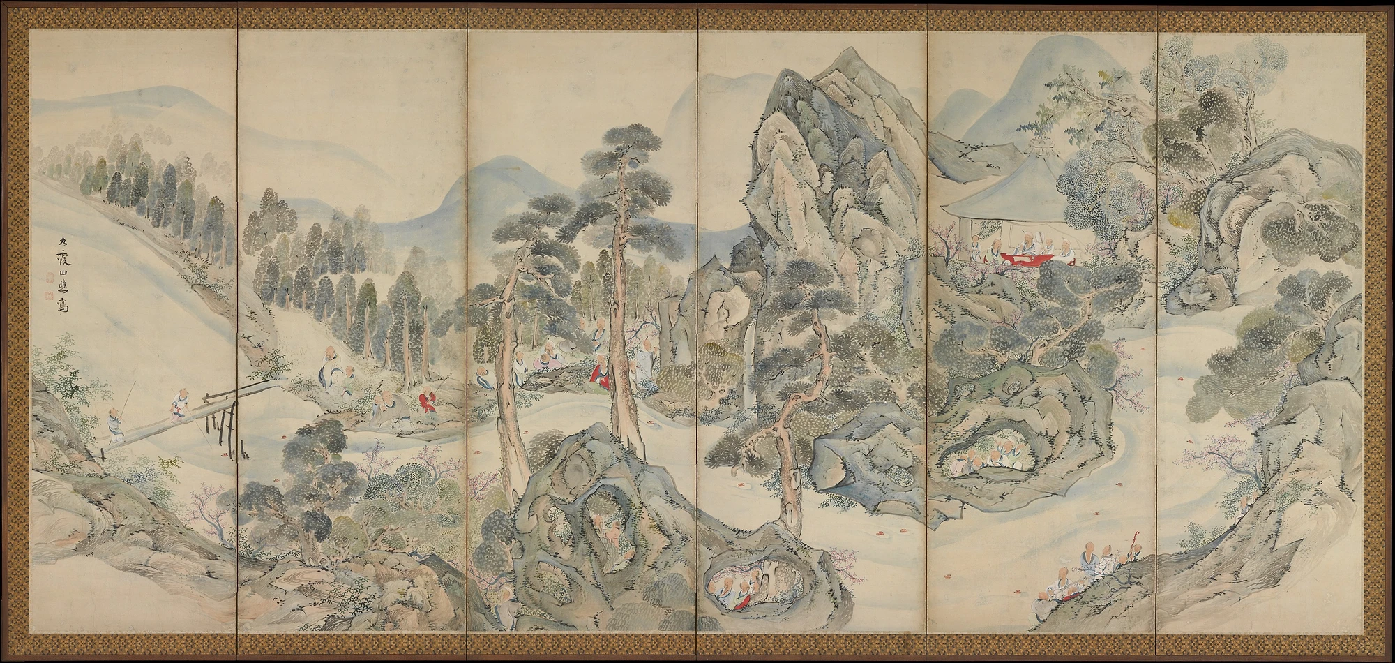 池大雅筆 蘭亭曲水図屏風 秋社図屏風|Orchid Pavilion Gathering