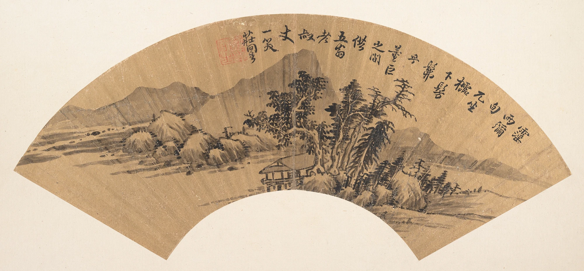 明陳季淳山水人物圖扇頁|Landscape with figure - Chen Jichun