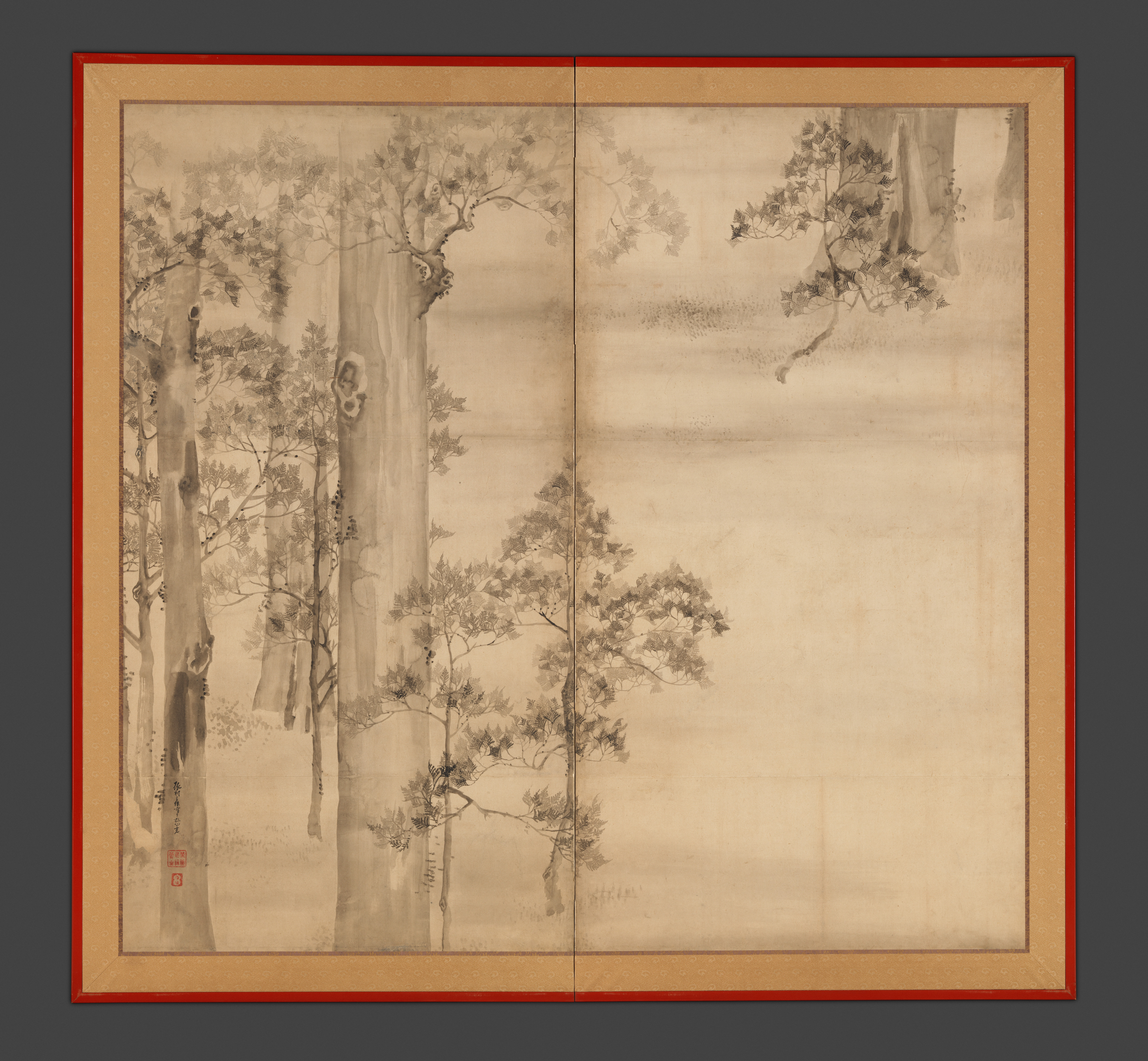 池大雅書 「楓橋夜泊」屏風|