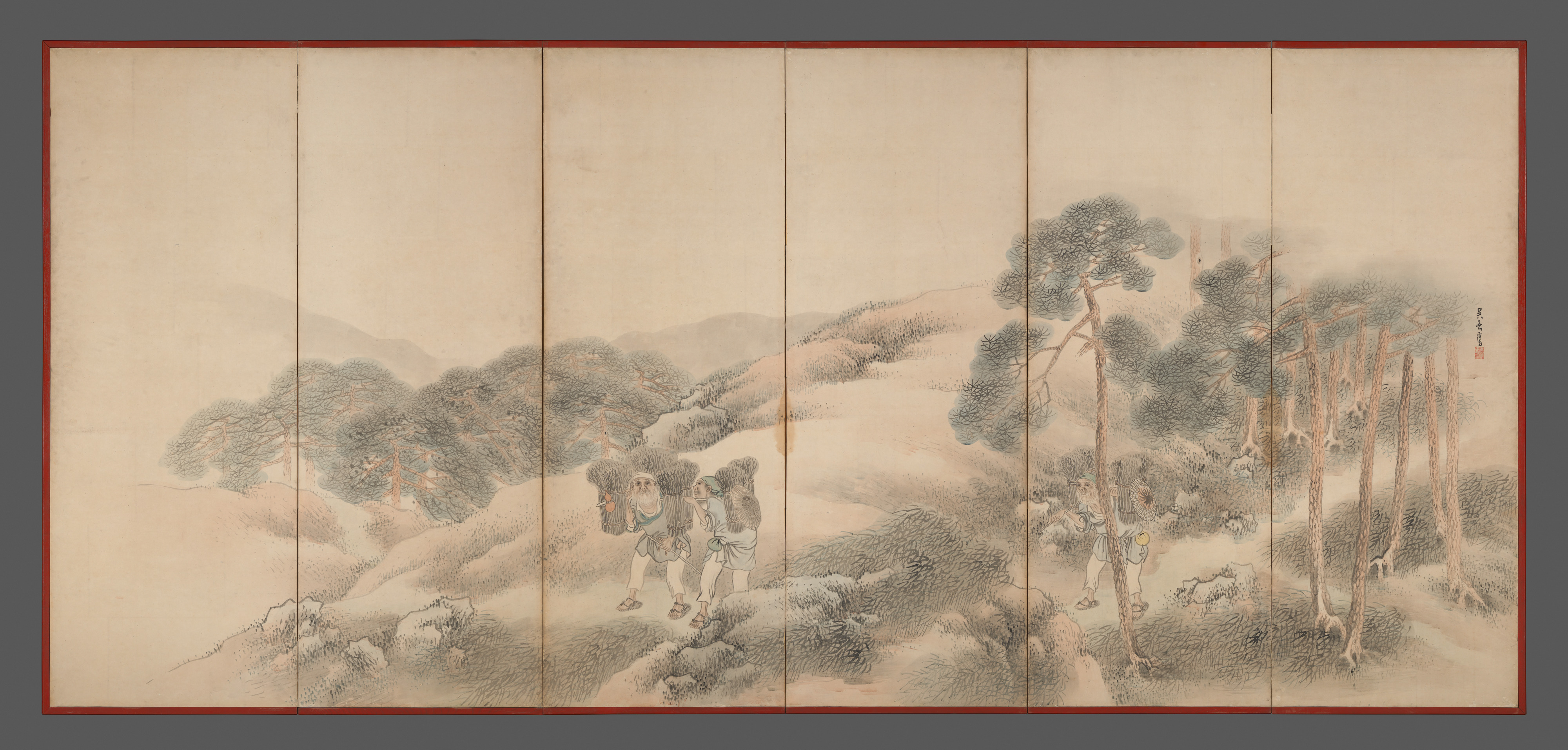 松村呉春筆 山樵漁夫図屏風|Woodcutters and Fishermen - Matsumura Goshun