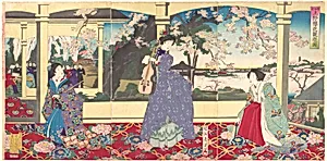 『踏舞会 上野桜花観 遊ノ図』|A Dance Party: Enjoying Cherry Blossom Viewing at Ueno (Tōbukai Ueno ōka yūran no zu) by Yōshū (Hashimoto) Chikanobu