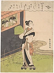 鈴木春信画　虚無僧・「風俗四季歌仙　卯月」|A Flute-Playing Monk (Komusō); The Fourth Month (Uzuki), from the series Fashionable Poetic Immortals of the Four Seasons (Fūzoku shiki kasen)  by Suzuki Harunobu