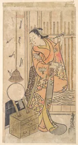 Actor as a Woman Standing by a Mirror Stand