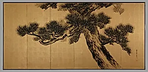 鈴木松年筆 老松図屏風|Aged Pines
